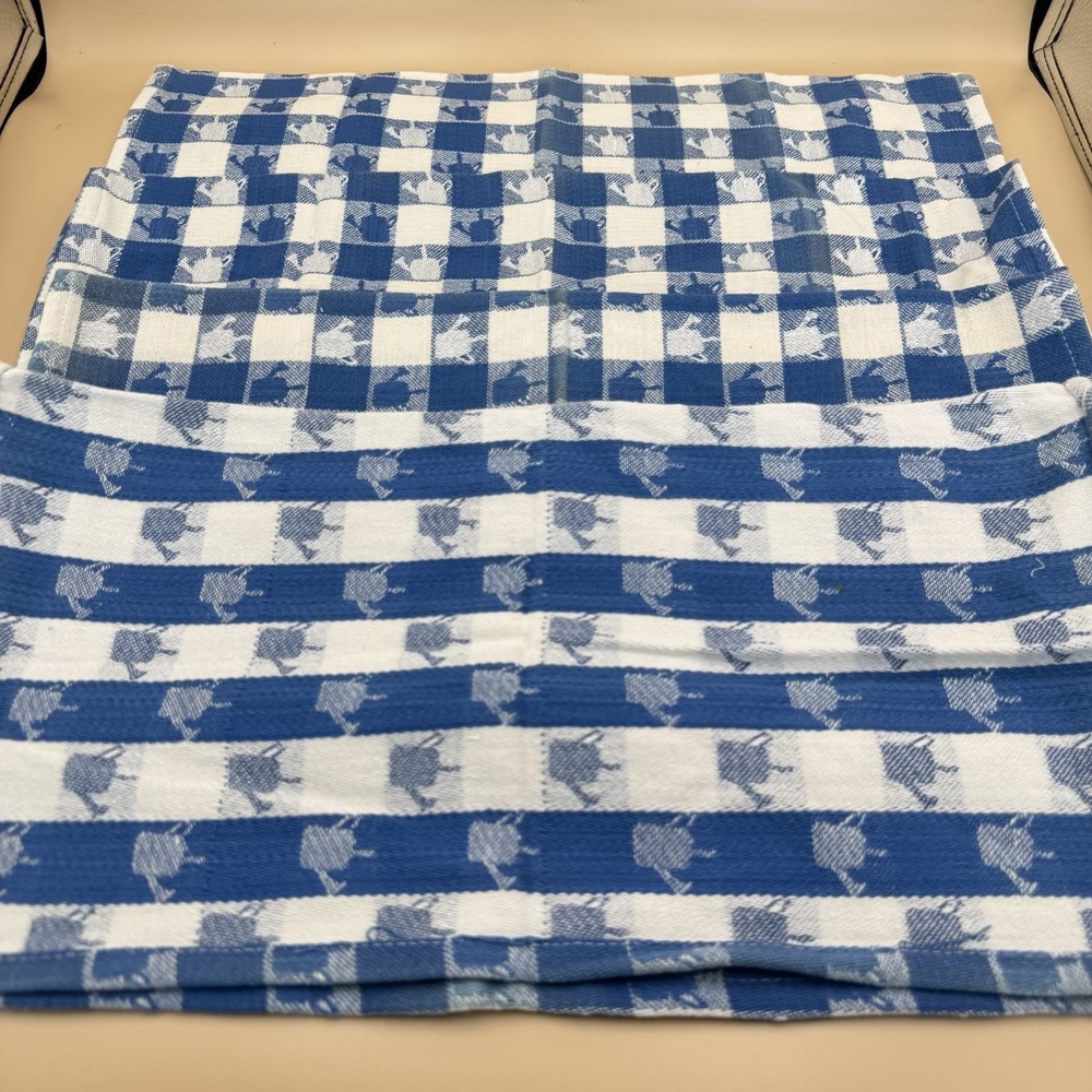 Vintage Country Watering Can Napkins Set of 4 Blue White Plaid Cottagecore